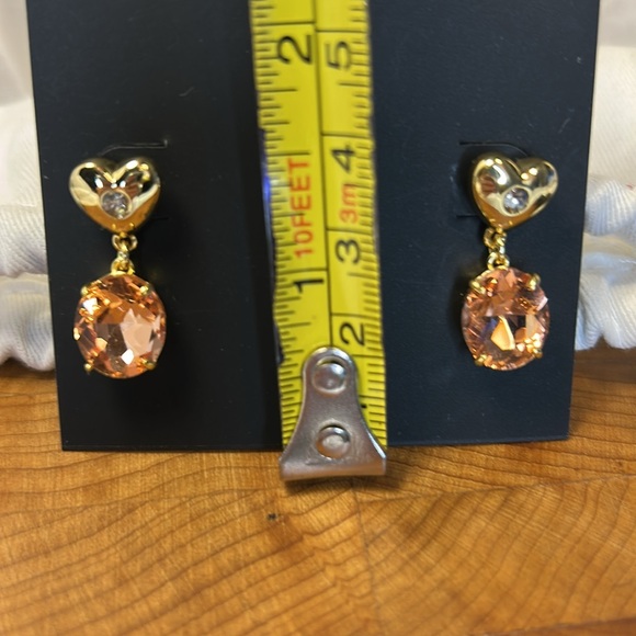 NWT Coach Gold Heart Earrings with Orange Gemstones - Picture 3 of 9